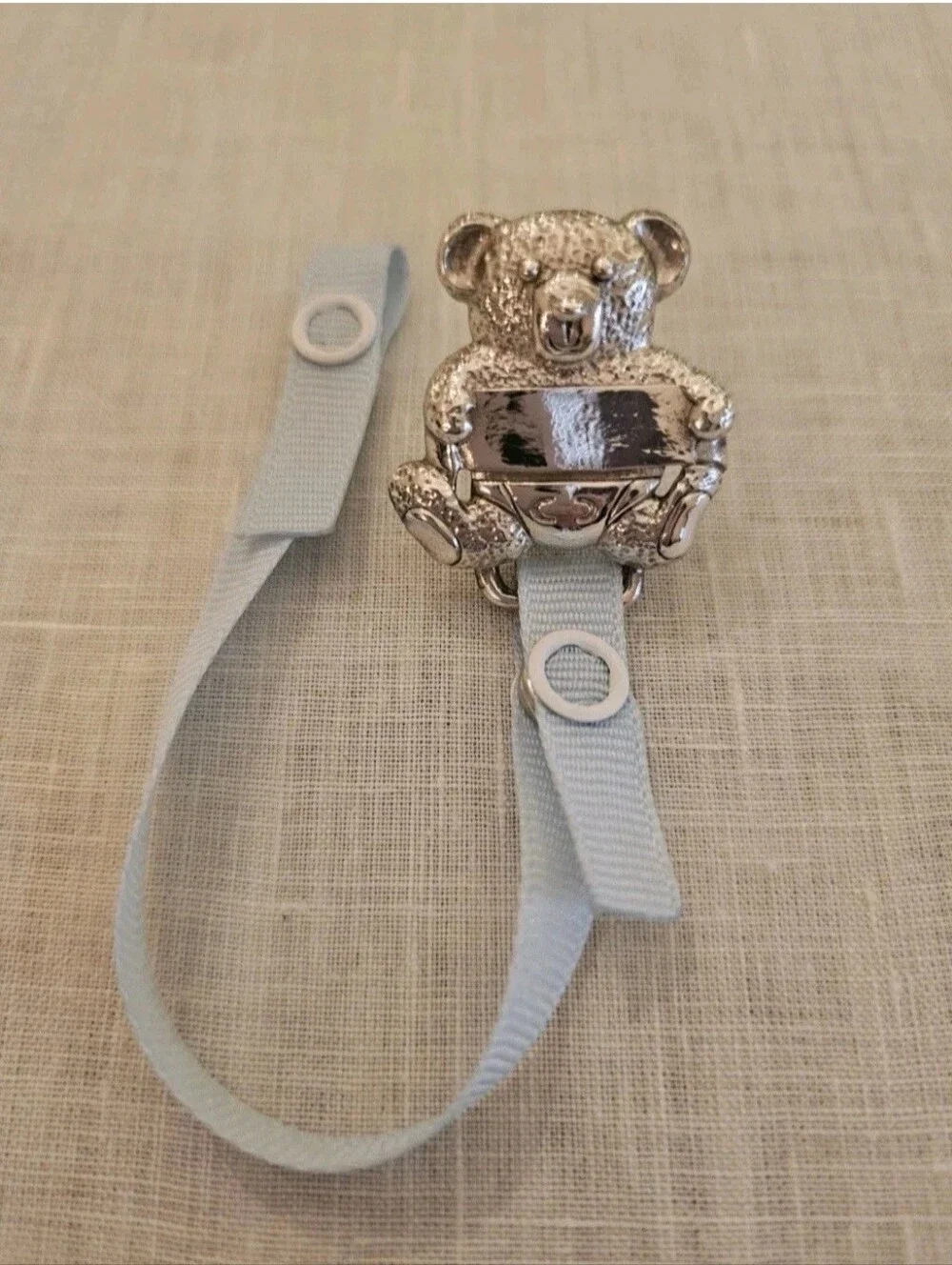 Empire Sterling Silver Teddy Bear Baby Boy Pacifier Clip .925 Blue Engravable